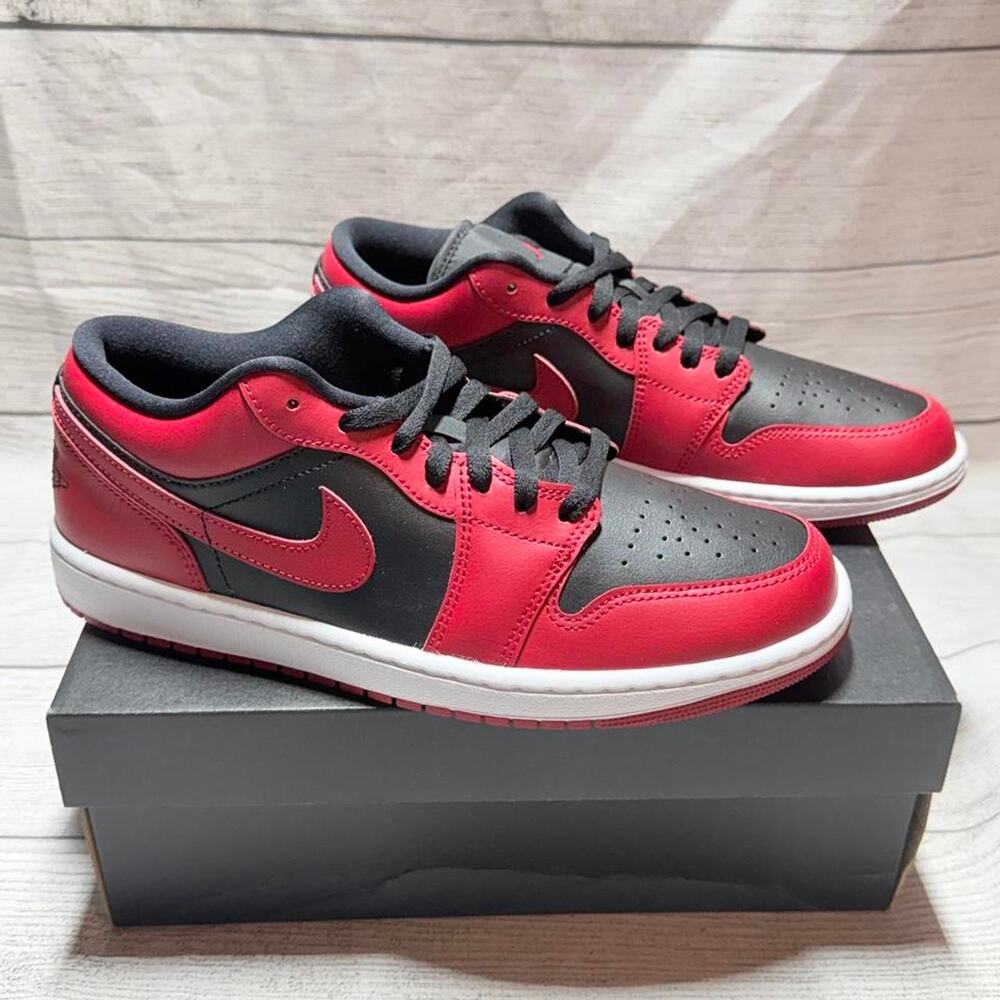 Air jordan 1 low red black white sneakers size 10.5M